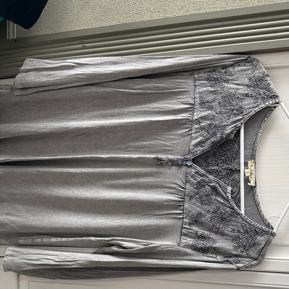 Solitaire Charcoal Embroidered Top